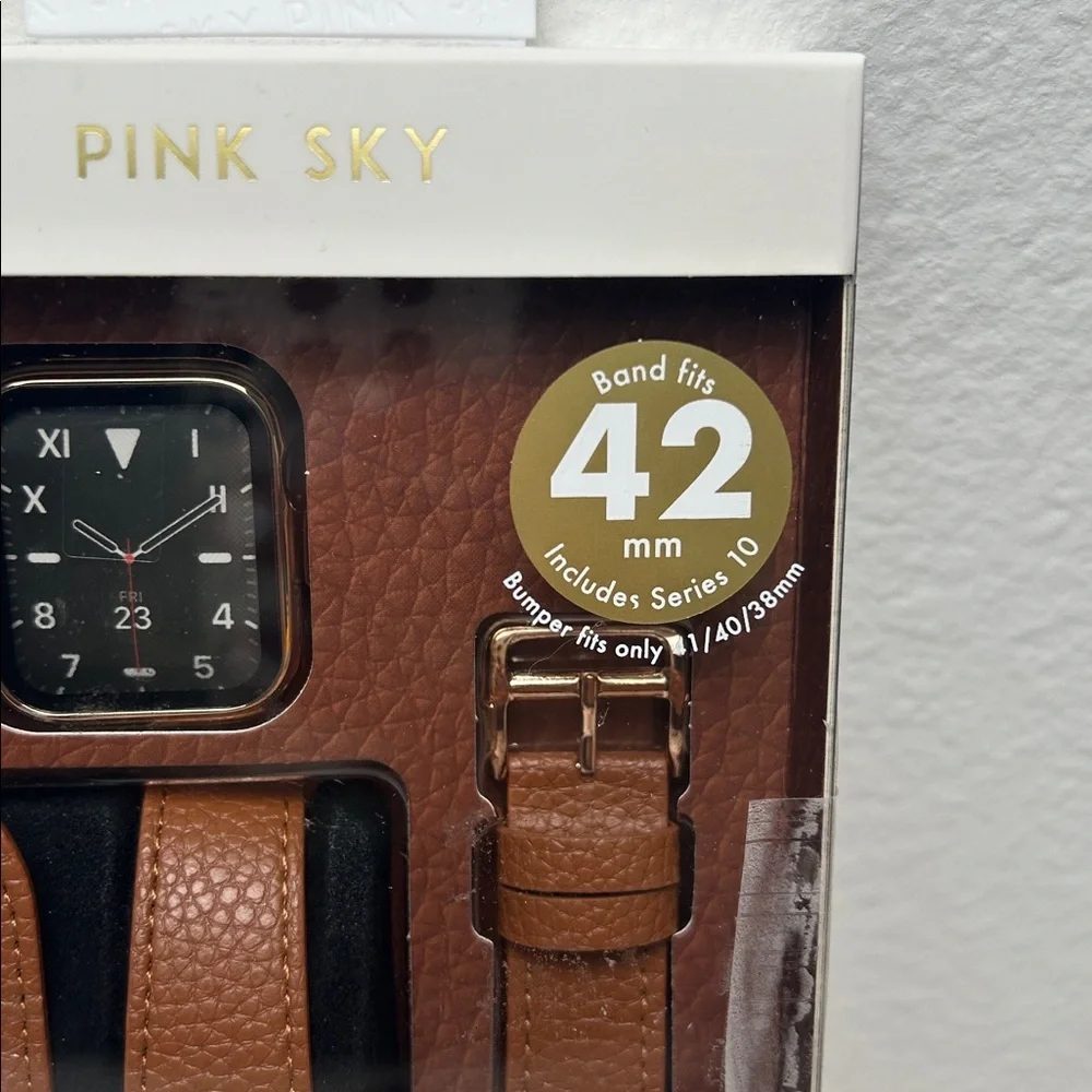Pink Sky Brown Double Wrap Leatherette Band & Bumper for Apple Watch 38-42mm‎